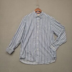 Tommy Bahama Mens Blue Striped Long Sleeve Button Up Flip Cuff Shirt Size Medium